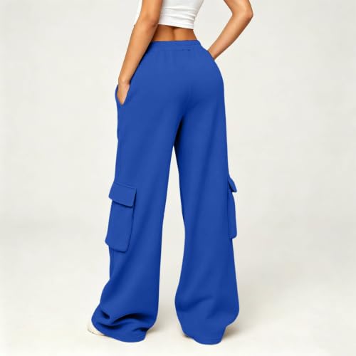 Cargo Sweatpants For Women Baggy Drawstring Waist Hiking Pants Lightweight Y2k Stretch Athletic Joggers With Pockets - color: Blue, size: Small