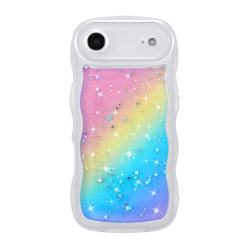 ZTOFERA for iPhone Air Case 6.5",Cute Curly Wave Case with Glitter Rainbow Star,Clear Shiny Bling Soft TPU Shockproof Phone Protective Cover for iPhone Air-Rainbow White - color: Rainbow White, size: for iPhone Air 6.5"