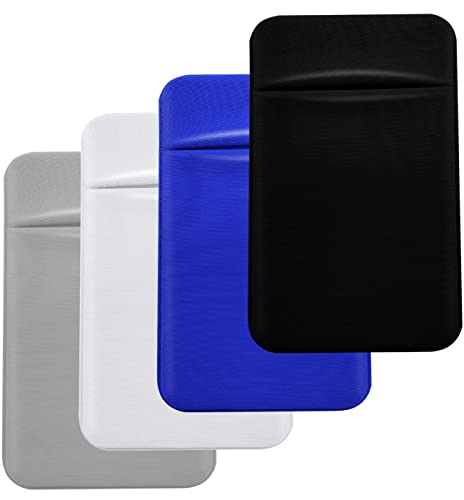 4 Pack Cell Phone Card Holder with Adhesive Sticker for Back of Phone, Stretchy Fabric Card Sleeves ID Credit Card Pocket Stick On Wallet for Android Smartphones