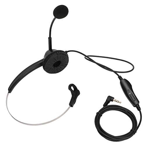 Telephone Headphone Noise Cancelling Single Ear Wired Headset with Mic Mute, 3.5mm Elbow Plug Business Call Center Headset for Office Customer Service Use