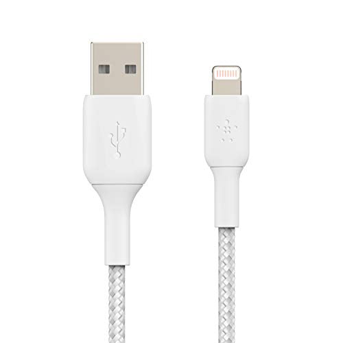Belkin BoostCharge Braided Lightning Cable - 6.6ft/2M - MFi Certified Apple iPhone Charger USB to Lightning Cable 6ft - iPhone Cable - iPhone Charger Cable - Apple Charger - USB Phone Charger - White - color: White, style: 6.6 ft
