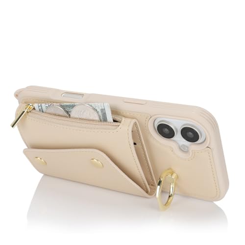 Lipvina Crossbody Wallet Case for iPhone 16 Plus,Beige - color: 02-Beige, size: iPhone 16 Plus 6.7"