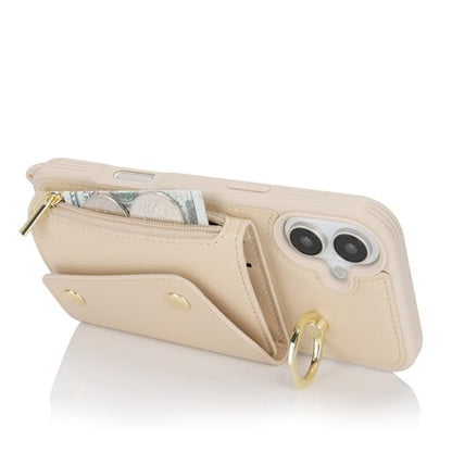 Lipvina Crossbody Wallet Case for iPhone 16 Plus,Beige - color: 02-Beige, size: iPhone 16 Plus 6.7"