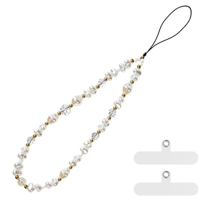 pcgaga Pearl Beaded Phone Charm, Phone Wrist Strap, Handmade Bracelet Straps, Anti-Lost Lanyard Wrist Chain for Airpods Women Girls Gift - color: White Pearl