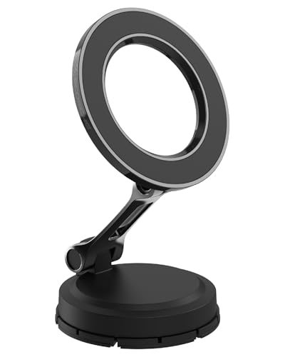 Scosche MagSafe Car Mount, Magnetic Phone Holder for Car Dashboard & Windshield with Foldable Arm, Adhesive Swivel Base with 360° Rotation, Compatible with iPhone 17/16/15/14/13/12 and PopSockets