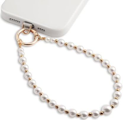 POSADINA Phone Charm for Women, Anti-Theft Phone Wrist Strap, Hands-Free & Beaded Chain, Detachable Lanyard with Tether Tab - color: Pearl Shine Gold