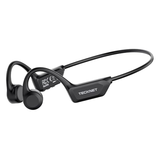 TECKNET Bone Conduction Headphones, Bluetooth V6.0 Open Ear Headphones, Wireless Headphones 10H Playtime & IPX5 Waterproof, Comfortable Fit Built-in Mic, Sport Headphone for Running & Workout -Black