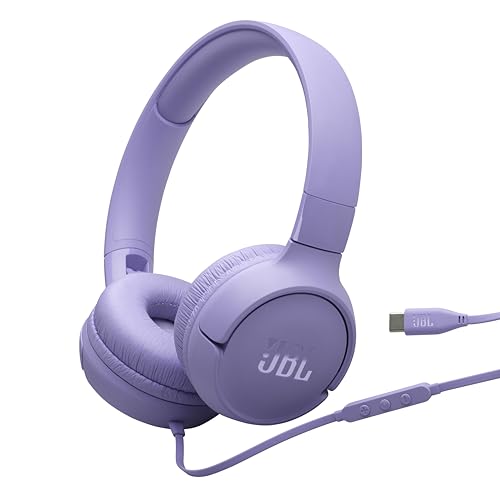 JBL Tune 520C - USB-C Wired on-Ear Headphones with Hi-Res Audio Support, JBL Pure Bass Sound, Comfort fit, USB-C connectivity, 3-Button Remote with Microphone and EQ presets Control (Purple) - color: Purple