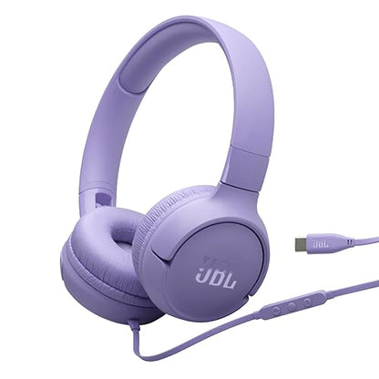 JBL Tune 520C - USB-C Wired on-Ear Headphones with Hi-Res Audio Support, JBL Pure Bass Sound, Comfort fit, USB-C connectivity, 3-Button Remote with Microphone and EQ presets Control (Purple) - color: Purple