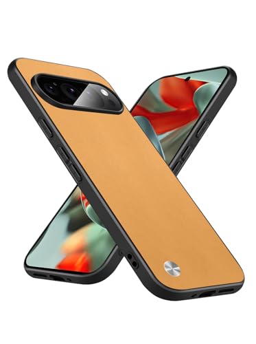 Slim Fit Case for Google Pixel 9 Pro XL, Soft TPU Edges + Faux Leather Back Cover, Anti-Fingerprint Scratch Shockproof Camera Protective for Google Pixel 9 Pro XL Phone Case (Yellow) - color: Yellow, size: Google Pixel 9 Pro XL