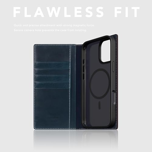 SLG D7 Italian Wax Leather Wallet Case for iPhone 16 - [2-in-1] Handcrafted Detachable Diary Style with Magnetic MagSafe Back Cover, Gift Box Included (Blue) - color: [D7 Wax] Blue, size: iPhone 16