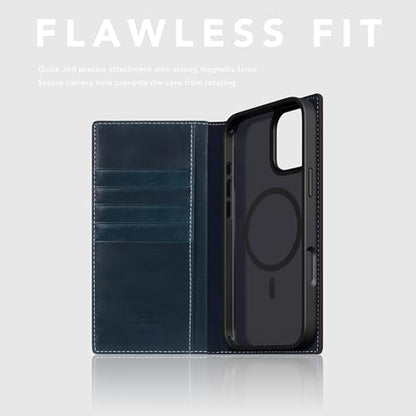 SLG D7 Italian Wax Leather Wallet Case for iPhone 16 - [2-in-1] Handcrafted Detachable Diary Style with Magnetic MagSafe Back Cover, Gift Box Included (Blue) - color: [D7 Wax] Blue, size: iPhone 16