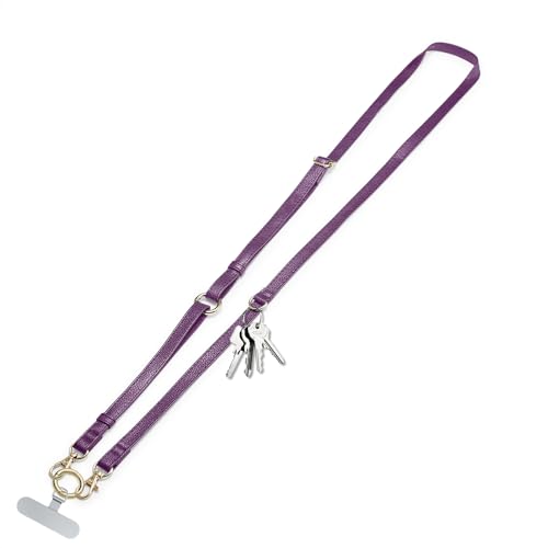 Clip and Go Phone Strap Crossbody Wrist 2 in 1 Leather Lanyard with Tether Hanging Loops Adjustable Anti-Theft Purse Replacement Handbag Long Thin Shoulder Neck Straps for All Phones Keys Bags Puple - color: Puple