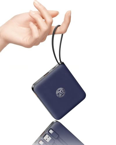 VRURC Portable Charger with Built-in 4 Cables, 22.5W Fast Charging - color: Navy Blue