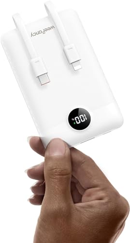 Mini Portable Charger with Built-in Cables 20W Fast Charging Power Bank USB-C Small Battery Pack 10000mAh Travel Essential Slim Battery for iPhone 17/16/15/14, Samsung 25/24, and More - color: White