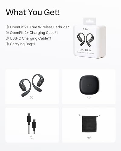 SHOKZ OpenFit 2+ Open-Ear Earbuds, Black, Dolby Audio,Wireless Charging - color: Black, style: Dolby Audio / USB-C&Wireless