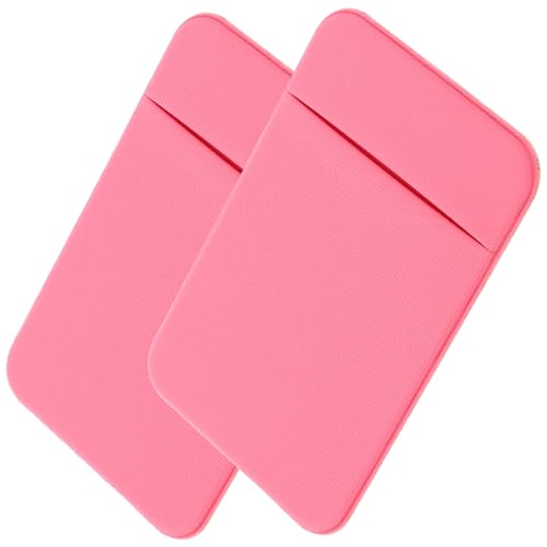 2pcs Phone Card Holder Stick on Wallet for Smartphones, Elastic Stretch Fabric Phone Back Pocket, Small Credit Card Case, Pink Adhesive Phone Pocket