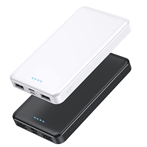 [2 Pack] Portable Charger Power Bank 10000mAh,Ultra Slim Compact External Battery Pack with USB C Input & Dual USB Outputs Backup Charger Compatible with iPhone 13,12, Samsung S20,Tablet -Black+White - color: Black+White