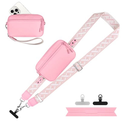 YFWE Clip and Go Strap for Phone with Wallet Crossbody, Adjustable Phone Lanyard with Detachable RFID Wristlet Wallet, Pattern Strap - Pink(L) - color: Pink-pattern Strap, size: Large
