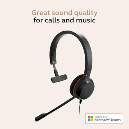 Jabra Evolve 20 Wired Headset (2025 Edition) - Single-Ear Set for Office and Work from Home - Call Control - Certified for MS Teams - USB-C/A Connectivity - Black - color: Mono, style: Teams Certified