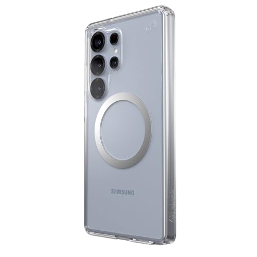 Speck Samsung Galaxy S25 Ultra Case - Magnet Case,13-Foot Drop Protection,Anti-Yellowing-Samsung S25 Ultra Case Magsafe-Raised Bezel & Enhanced Buttons -Presidio Perfect-Clear -Clear/Chrome(Pack of 1)