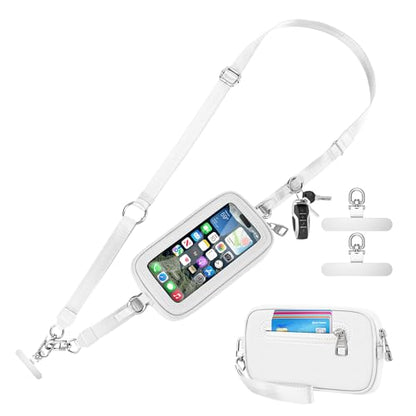 Clip and Go Strap for Phone with Wallet Crossbody, Detachable Wristlet Strap Pocket with Zipper Phone Screen ID Window, 2 Pcs Metal Tether Patches Compatibe with iPhone and Most Smartphones White - color: White