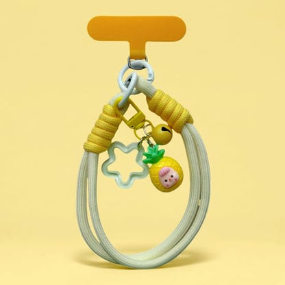 Dopamine Vibes Universal Wrist Strap - Korean-Style Short Phone Lanyard with Cute Yellow Pineapple Charm, 7mm Rope, Trendy Anti-Theft Tether for Girls, Includes Pendant & Nylon Phone Tab - color: 08 Dopamine Yellow Pineapple