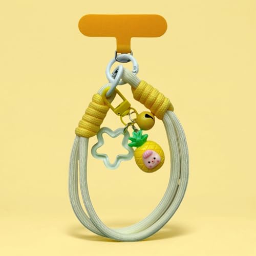 Dopamine Vibes Universal Wrist Strap - Korean-Style Short Phone Lanyard with Cute Yellow Pineapple Charm, 7mm Rope, Trendy Anti-Theft Tether for Girls, Includes Pendant & Nylon Phone Tab - color: 08 Dopamine Yellow Pineapple