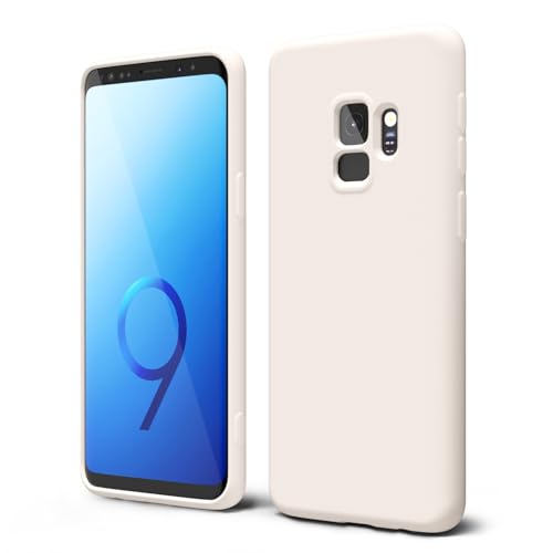 oakxco for Samsung Galaxy S9 Phone Case Liquid Silicone, Thin Slim Soft Rubber Gel TPU Plain Protective Simple Cover for Women Girl Cute, Matte Solid Color Aesthetic, Beige Stone Cream - color: Beige, size: S9