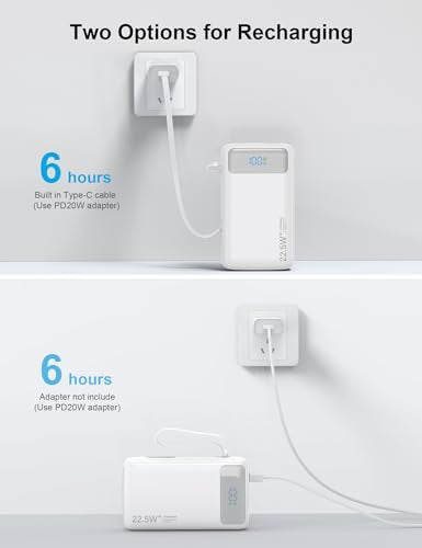 Nusyddy Portable Charger 27000mAh 22.5W w/Built-in Cable/LED Display White - color: White