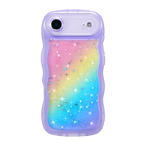 ZTOFERA for iPhone Air Case 6.5",Cute Curly Wave Case with Glitter Rainbow Star,Clear Shiny Bling Soft TPU Shockproof Phone Protective Cover for iPhone Air-Rainbow Purple - color: Rainbow Purple, size: for iPhone Air 6.5"