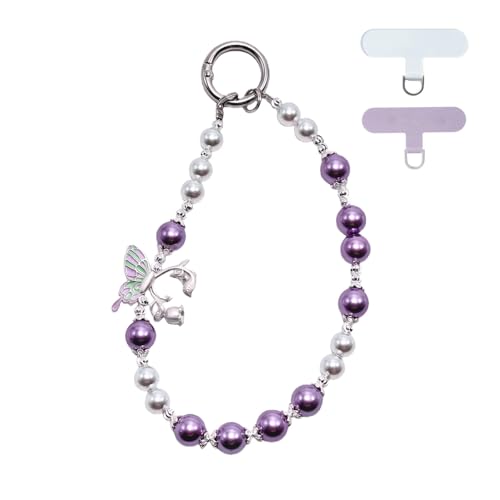 Korean-Style Pearl Butterfly Phone Charm - Luxe Hands-Free Elegance, Universally Compatible with iPhone & Android, Radiating Timeless Charm, Purple - color: 02 Purple Peal Butterfly