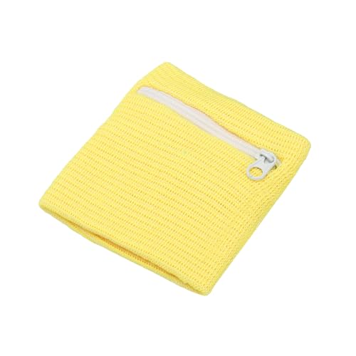 Wrist Wallet Wristband with Zipper, Cotton Wrist SweatBands Sports Absorb Sweat - color: Yellow