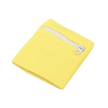 Wrist Wallet Wristband with Zipper, Cotton Wrist SweatBands Sports Absorb Sweat - color: Yellow