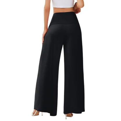 Women's Palazzo Lounge Wide Leg Casual High Waist Flowy Pants with Pockets - color: 01-black, size: Small