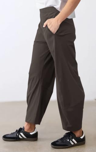 Womens Barrel Travel Pants Elastic Waist Baggy Ankle Pants with Pockets - color: Stretchy-coffee, size: X-Small