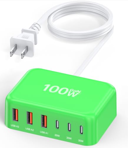 100W 6 in 1 USB Charger, 50% Smaller Charging Station for Multiple Devices - color: D-Green