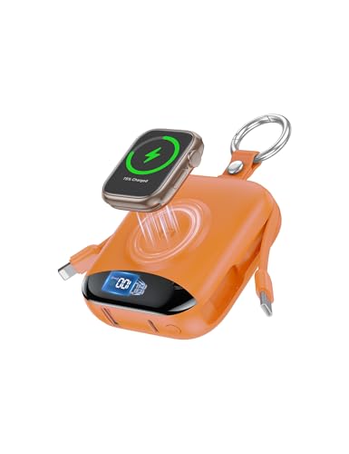 citicr Portable Charger 10000mAh w/Built-in Cables & iWatch Charger Orange - color: Orange