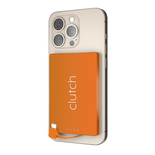 Clutch - Pro USB-C Portable Charger - Compatible with iPhone 15, 16, 17 & Android Devices - Power Bank Magnetic Battery - TSA Travel Approved - USB Rechargeable - Built-in Cable - 5000 mAh - 3.7oz - color: Orange