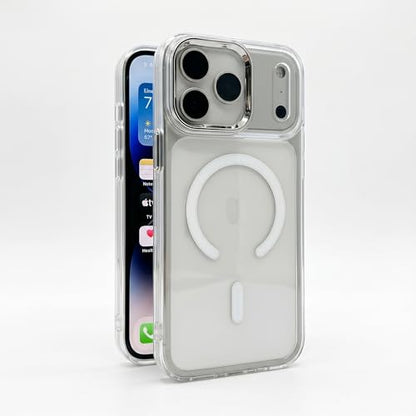 for iPhone 17 Pro Max Clear Case with Electroplated Camera Ring & Buttons, MagSafe Compatible, Military-Grade Shockproof, Anti-Yellowing Slim Transparent Cover - color: White