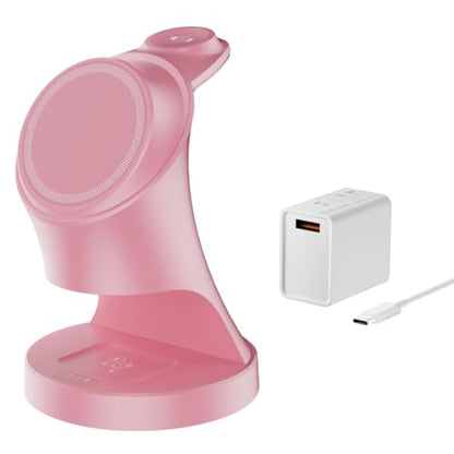 Wireless Charger,3 in 1 Magnetic Wireless Charger Stand, Fast Wireless Charging Dock for iPhone 17/16/15/14/13/12 Series, Apple Watch Series, AirPods Pro. - color: Pink