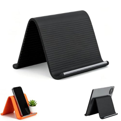 Silicone Phone Stand with Aluminum, Flexible Foldable Phone Holder, Bendable Adjustable Anti-Slip Desktop Stand for Phone Tablet Laptop, Portable Rollable Multi-Angle Stand for Home (Black) - color: Black