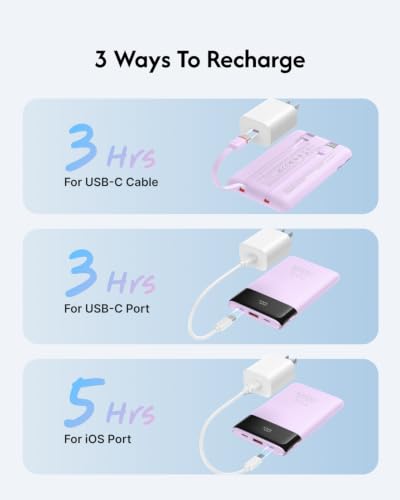 VEGER 10000mAh 22.5W Fast Charging Portable Charger with Built-in Cables - color: Purple