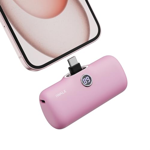 iWALK USB-C Portable Charger for iPhone 15/16, Mini 20W 4,800mAh Wireless Power Bank Fast Charging Travel Battery Pack Compatible with iPhone 16/15/15 Plus/15 Pro/15 Pro Max, Andriod Phone Samsung - color: LightPink