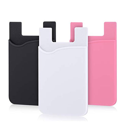 3 Pack Adhesive Card Holder for Back of Phone,Stick on Credit Card Pouch - color: Black,White,Pink