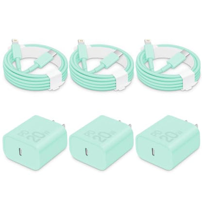 CXX 20W Fast Charger for iPhone 14/13/12 [3-Pack, MFi Certified] - color: Green, size: 6FT