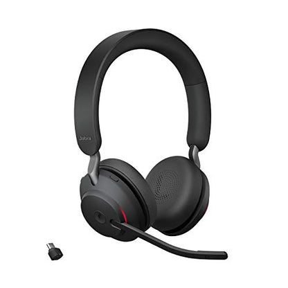 Jabra Evolve2 65 Bluetooth Wireless Headset with Mic for Calls and Music, Dual-Ear Headphones with USB-C Adapter, Up to 37 Hours Battery, Noise-Cancelling, Works with Online Meeting Apps, Black - size: USB-C Dongle, style: All Platforms
