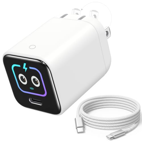 Smart Display Charger,USB C Charger Block with 6.6FT USB-C Cable,45W Max GaN Phone Charger 90° Foldable Plug,Smart Recognition,Care Mode,Real-Time Display,for iPhone 17 Pro Max/ 17 Pro /16/15