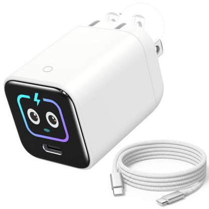 Smart Display Charger,USB C Charger Block with 6.6FT USB-C Cable,45W Max GaN Phone Charger 90° Foldable Plug,Smart Recognition,Care Mode,Real-Time Display,for iPhone 17 Pro Max/ 17 Pro /16/15