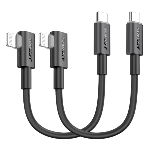 SUNGUY Short USB C to Lightning Cable 1FT, 2 Pack 27W Right Angle Lightning Cable Fast Charging for iPhone 14/13/12/11 Pro Max Mini XR XS 8 7 6 5 Plus, CarPlay - size: 1FT